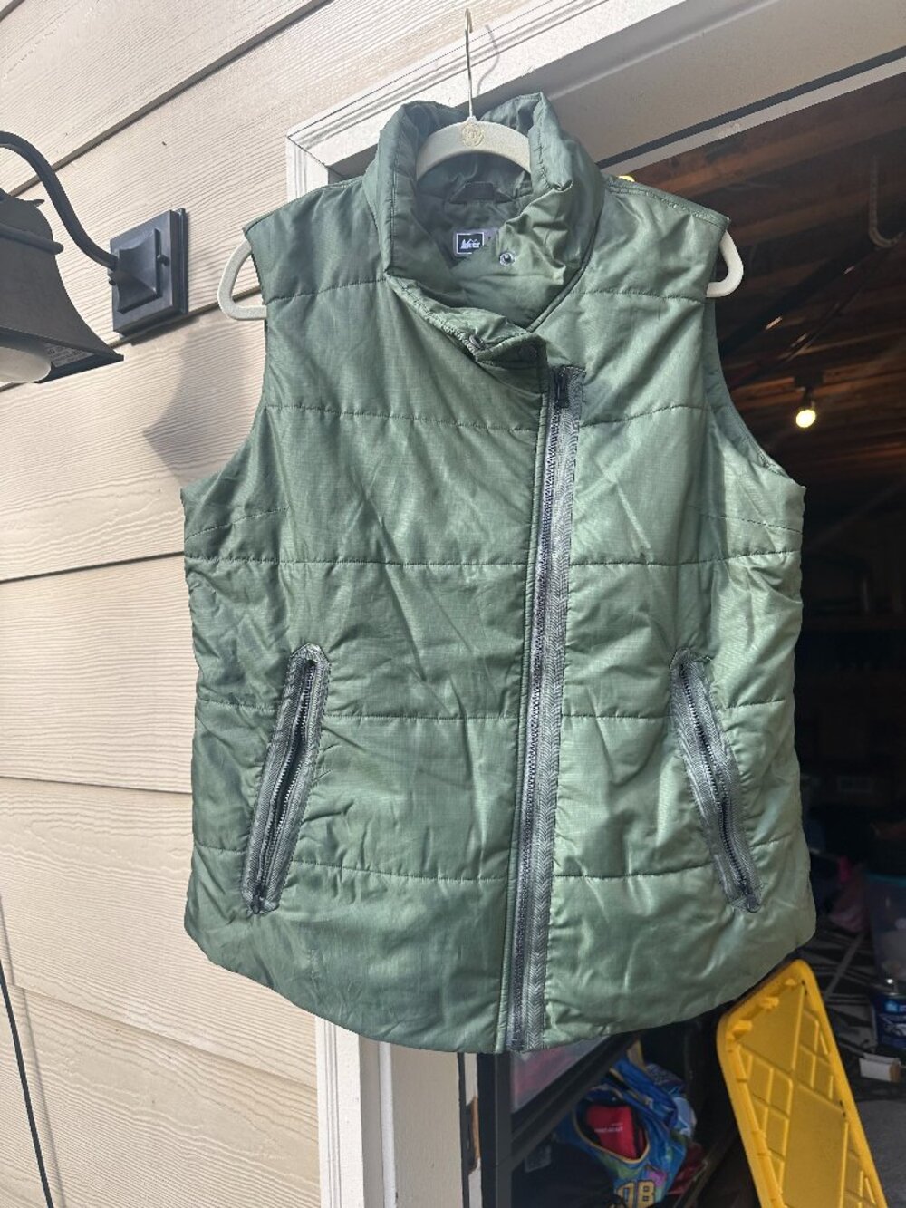 Women's Olive Green Asymmetrical Puffer Vest